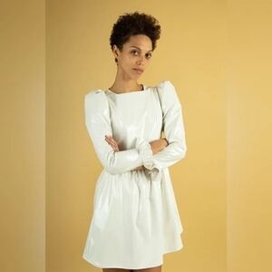 Batsheva Glossy White Long Sleeve Dress